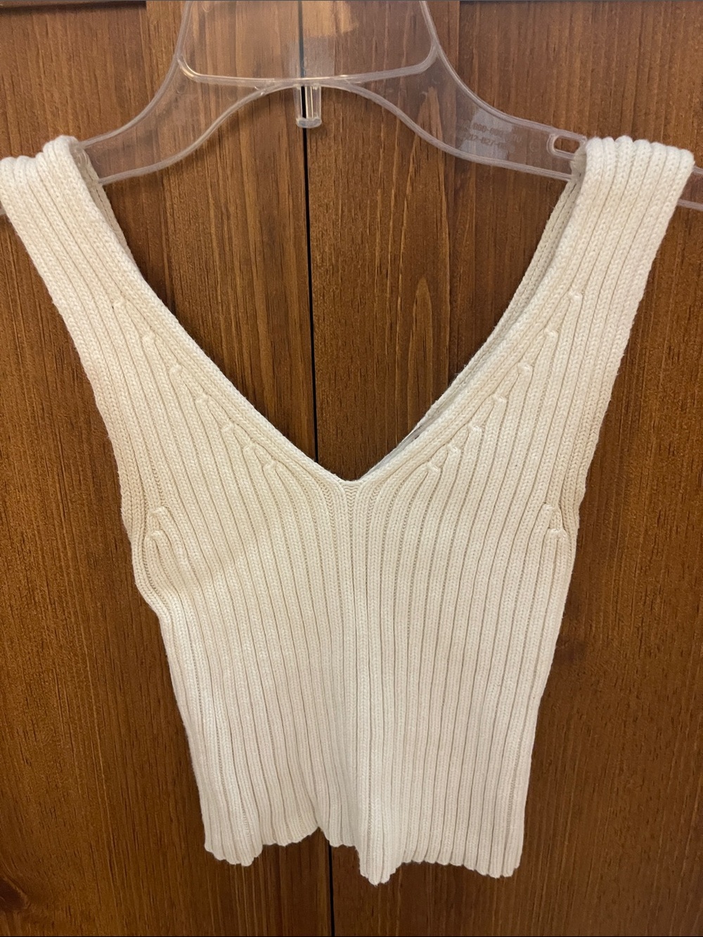 Women's Cream Ribbed V-Neck Knit Tank Top